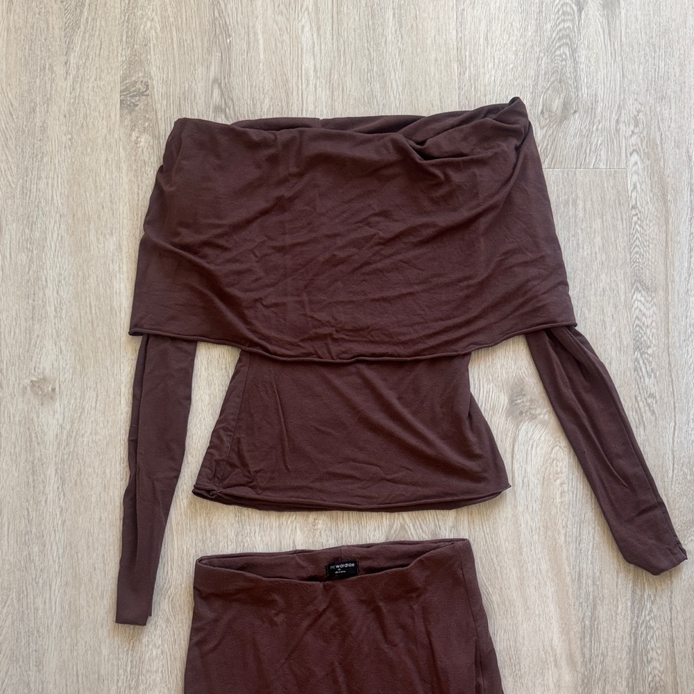 Naked Wardrobe Chocolate Brown Skirt Set - Picture 3 of 3